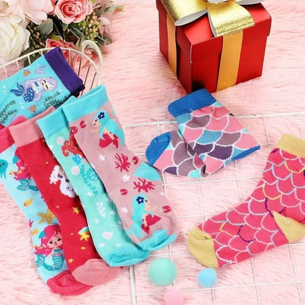 Mermaid Crew Socks Girls Size Large 9 14 Years 8 Pair